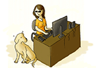 Ilustração de uma mulher cega, utilizando um computador