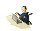 Ilustração de um homem com cadeira de rodas usando o computador