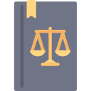 Leis e códigos: Ícone ilustrando um caderno com a balança símbolo da Justiça na capa