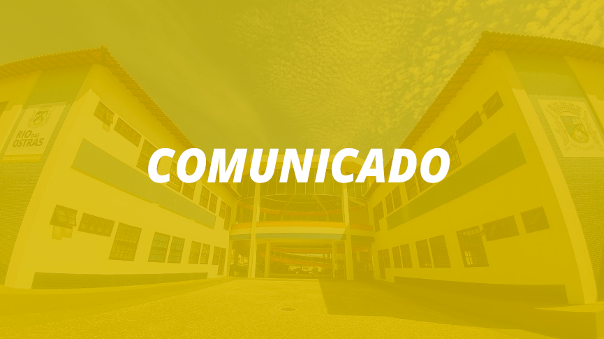 Imagem com foto da sede administrativ ao fundo escrito Comunicado em primeiro plano