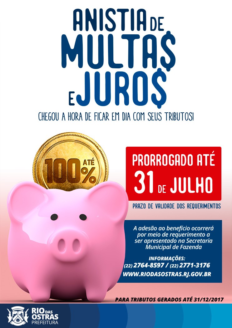 Anistia de Multas e Juros - Prorrogado até 31 de julho