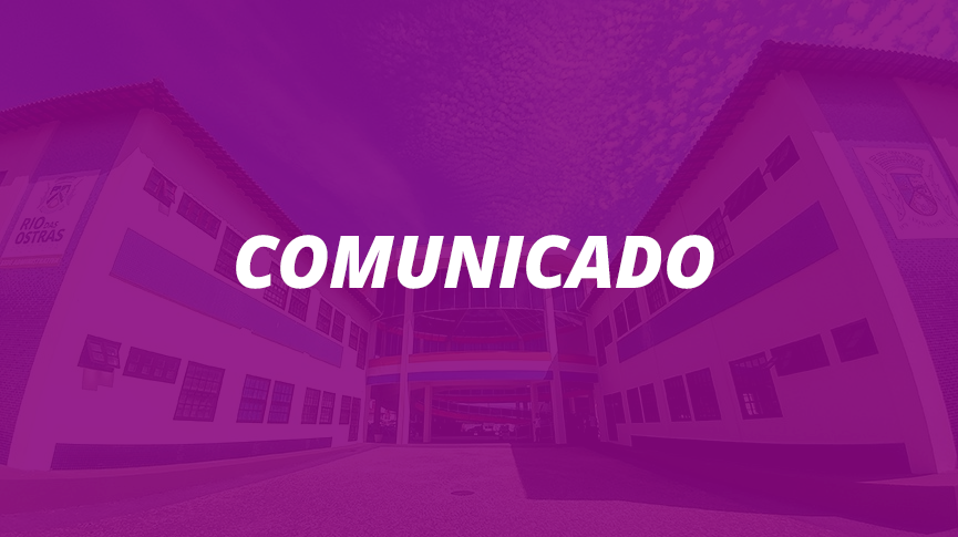 Imagem com foto da sede administrativ ao fundo escrito Comunicado em primeiro plano