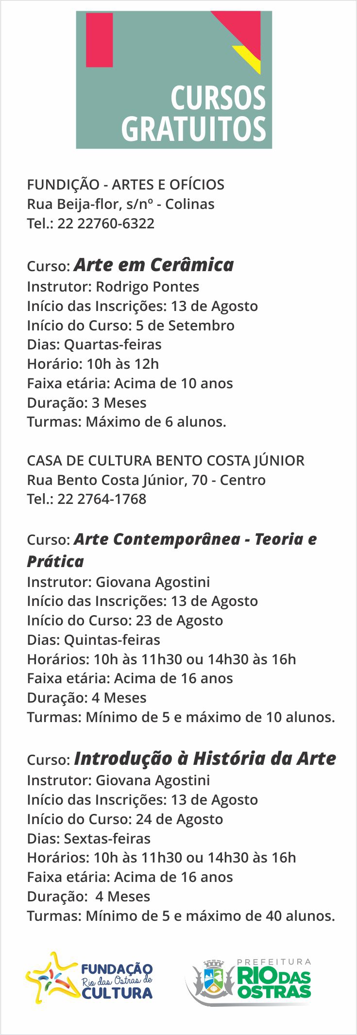 Cursos Gratuitos Fundição de Artes e Ofícios