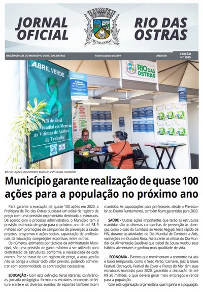 Capa da última edição do Jornal Oficial