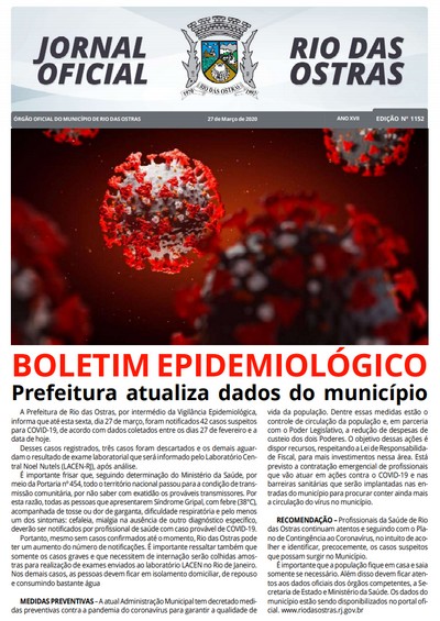 Capa da última edição do Jornal Oficial
