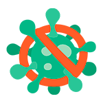 Imagem do virus covid com um circulo cortado ao meio indicando proibido