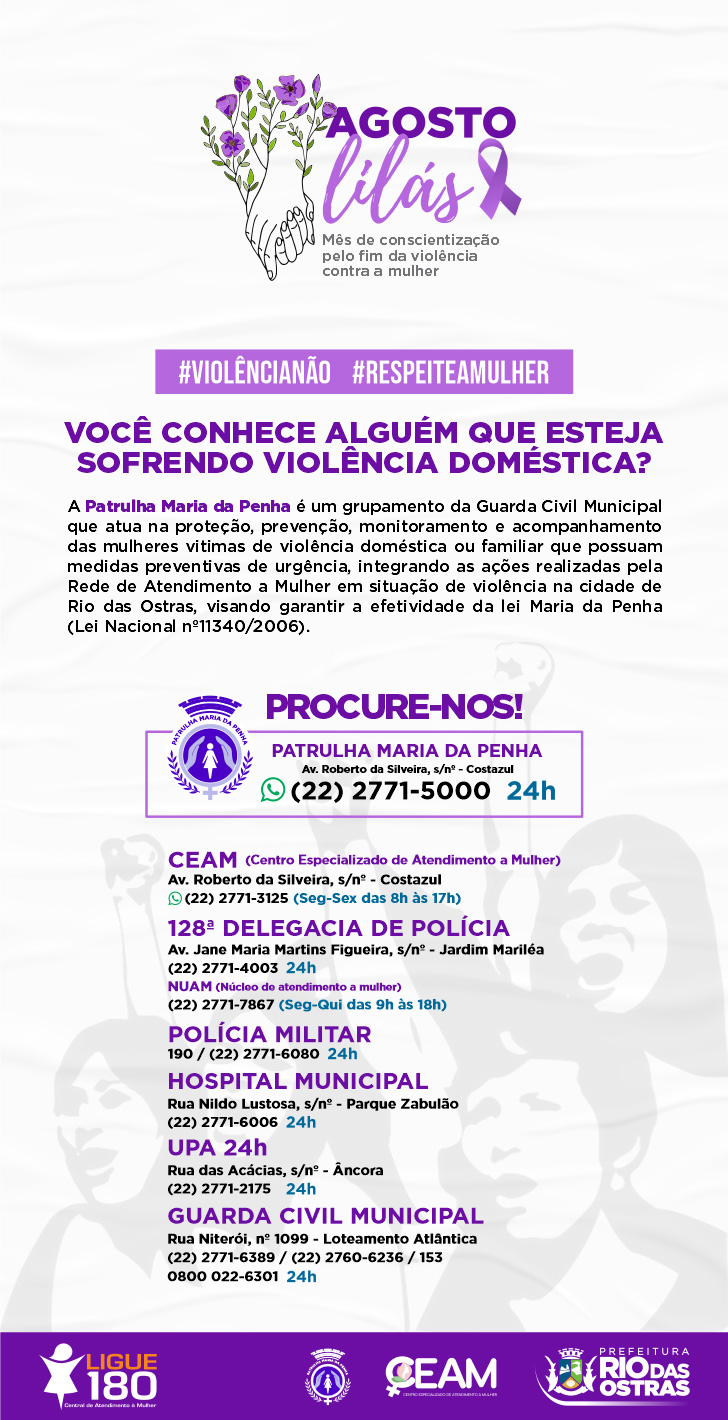 Agosto Lilás - Mês de conscientização pelo fim da violência contra a mulher