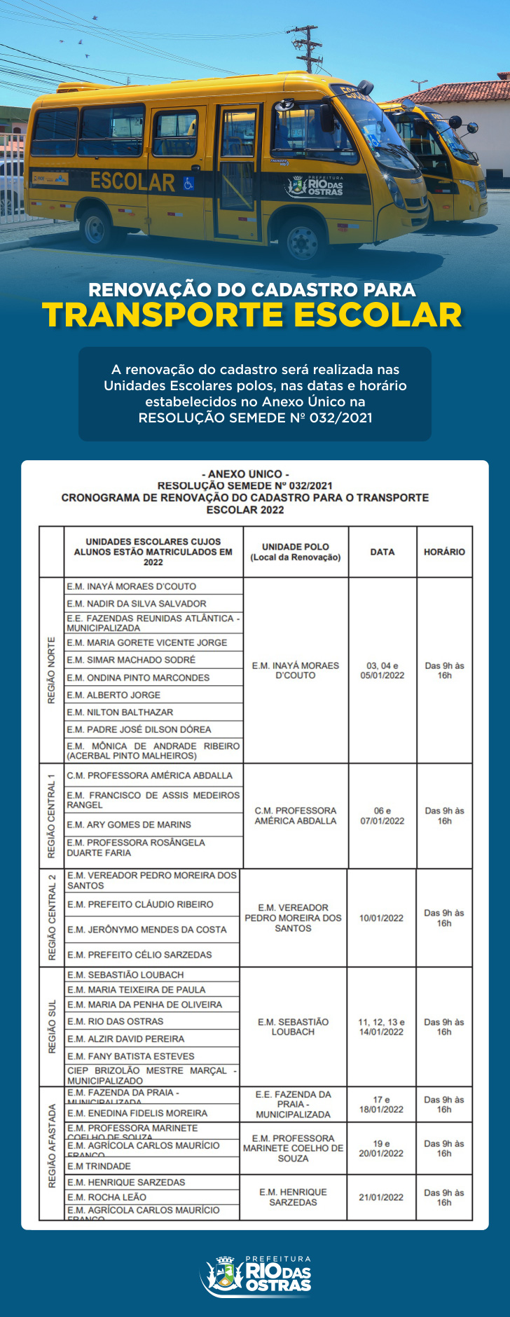 Renovação do Cadastro para Transporte Escolar 2022