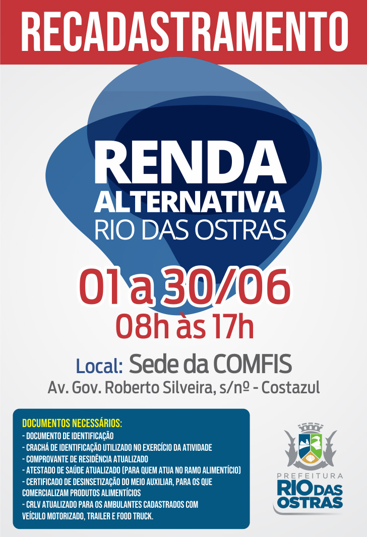 Recadastramento de Renda Alternativa - 01 a 30/06