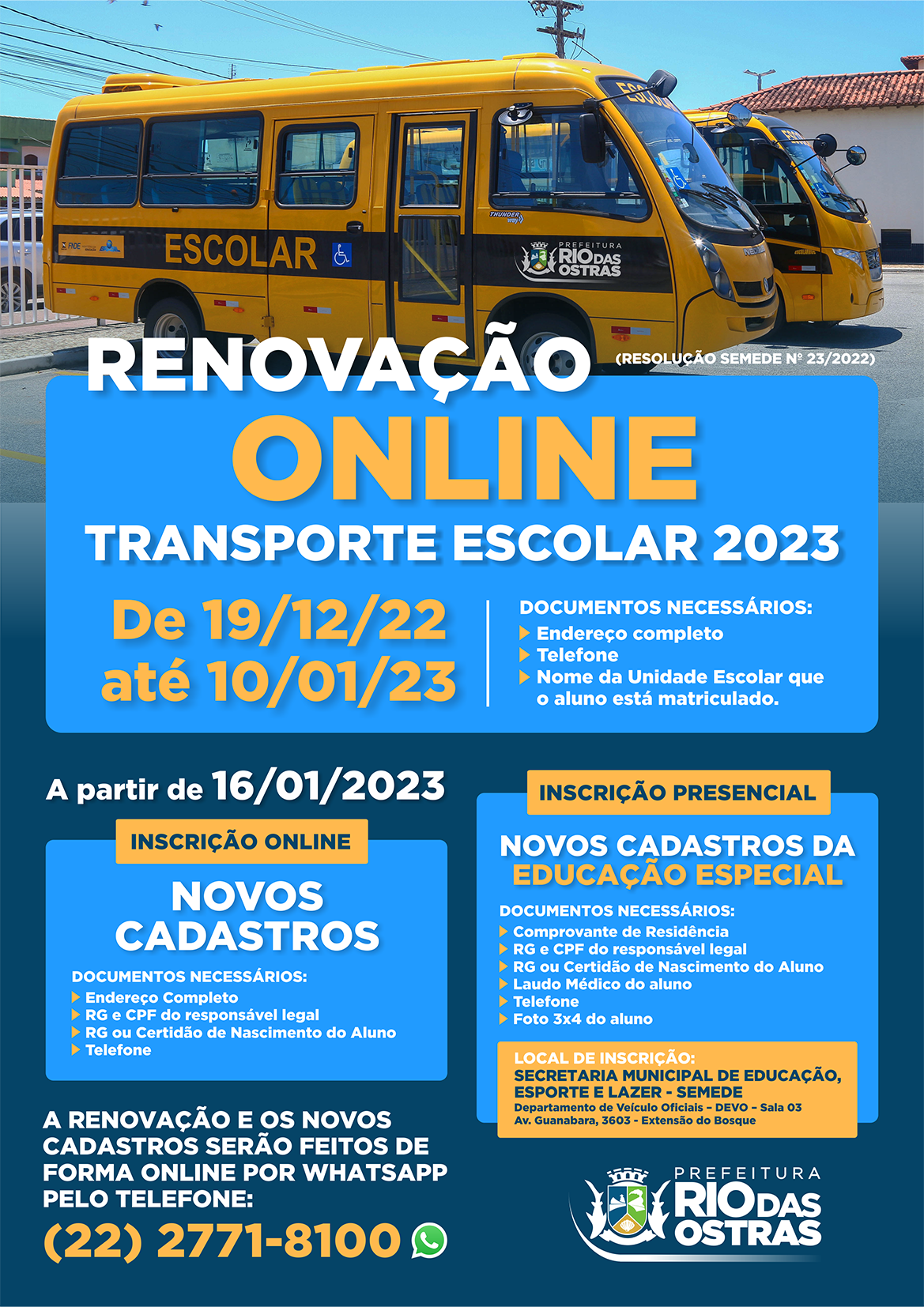 Renovação do Cadastro para Transporte Escolar 2023