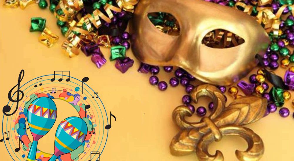 Máscara de carnaval com enfeites ao redor