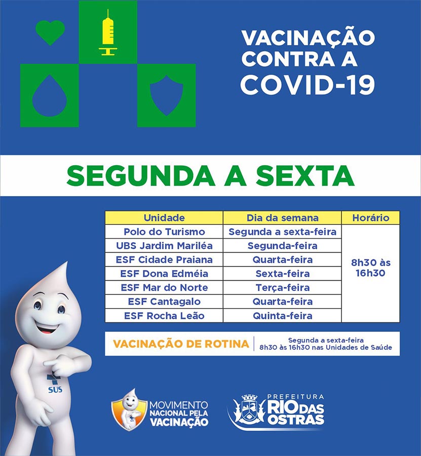 Vacinação contra Covid19 - Calendário Semanal Adulto